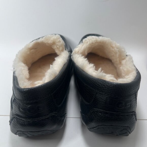 Ugg Black Leather Mens Ascot Slippers With Shearling Lining Size 14 - Picture 5 of 8